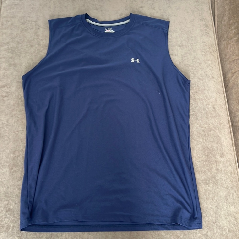 Under Armour muscle tee. Logo on front. Color- Navy size XL